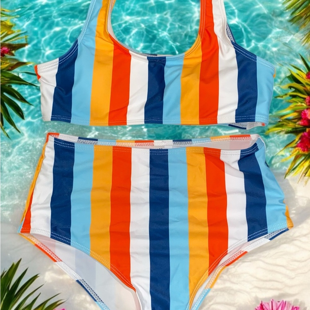 Colorful Striped women’s Swim Set